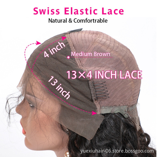 13*4 Lace Front Wig With Baby Hair Brazilian Virgin Human Hair Wigs With Bangs Water Wave